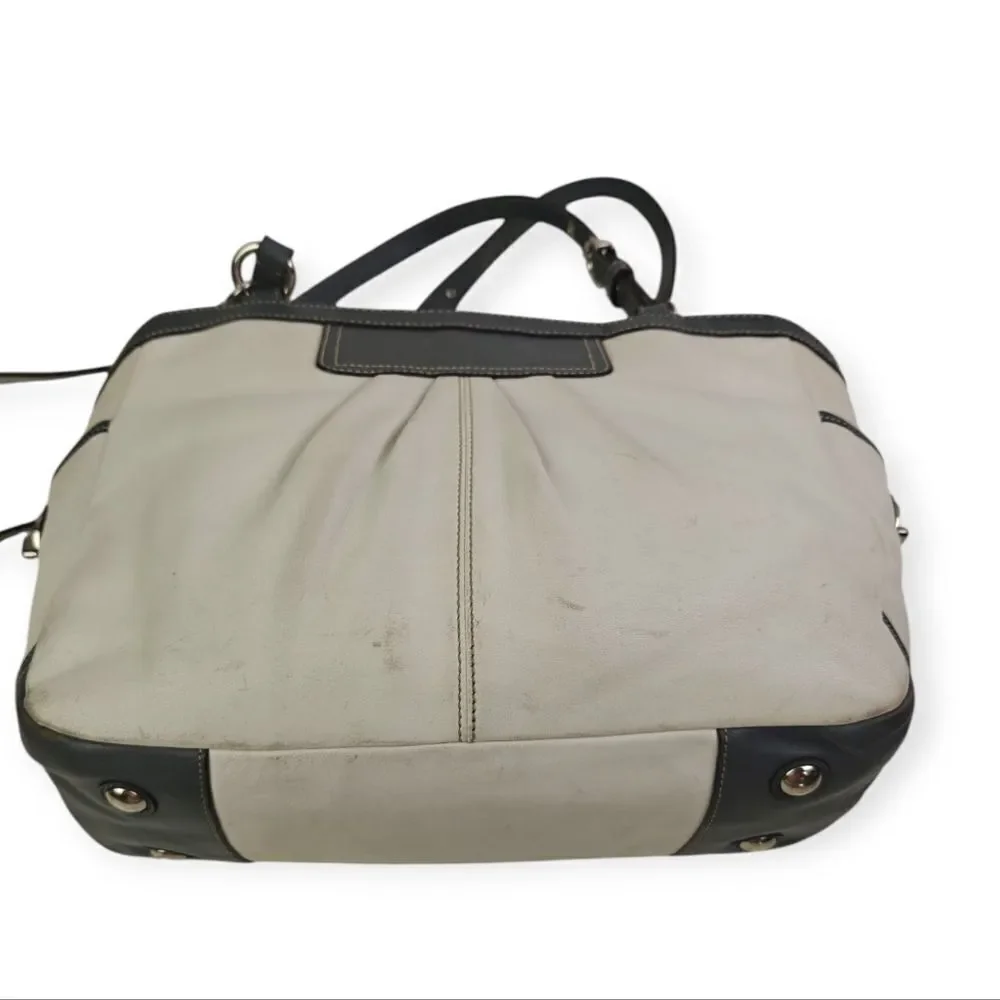 Coach Elegant Genuine Leather Cream and Gray Shoulder Bag Tote